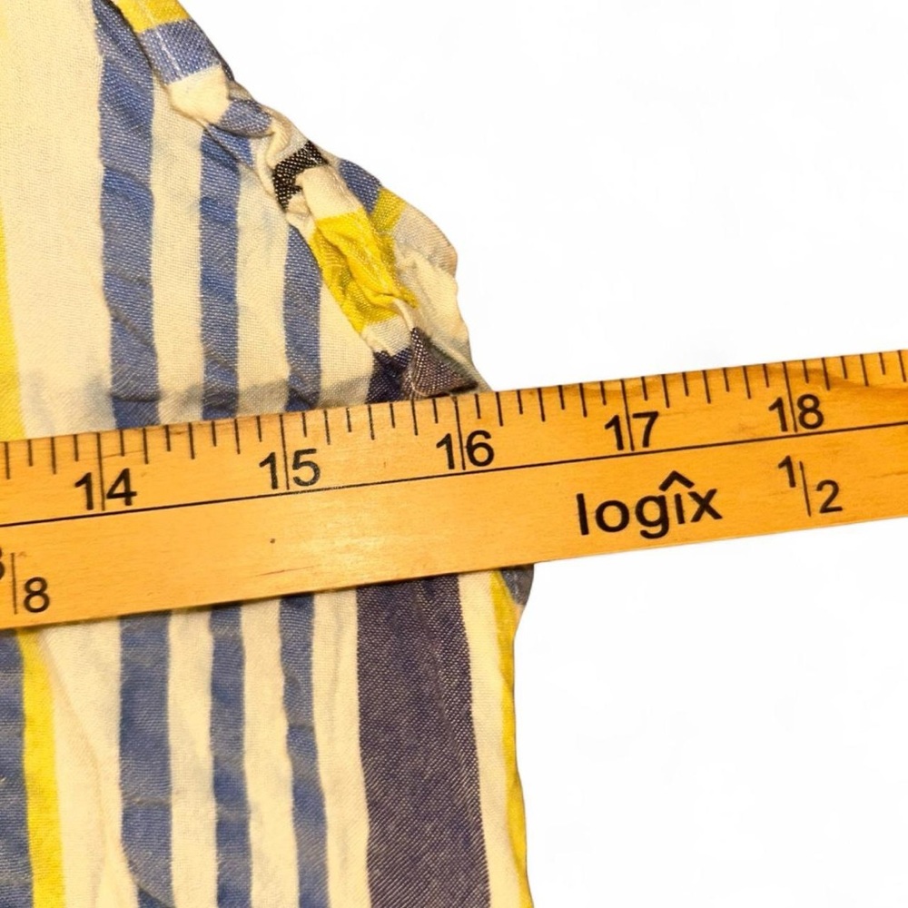 Loft Blue And Yellow Striped Ruffle Sleeve Dress Size SP - Picture 5 of 8